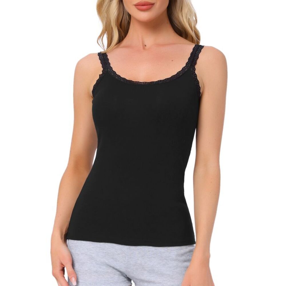 Lace Camisole Tank Tops Cotton Cami Pajamas Top Soft Comfy Undershirt Black